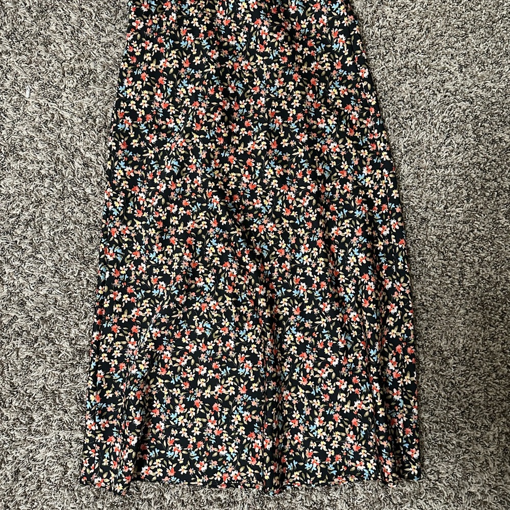 LOFT Pink and White A-Line Midi Skirt with Slit